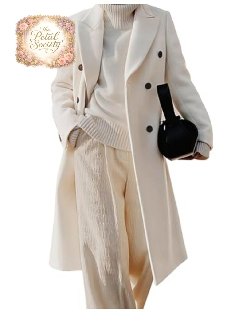 Womens Long Wool Blend Trench Coat Double Breasted Peacoat Winter
